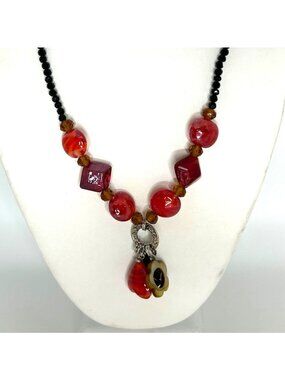 DayGlow Orange Necklace Glass & Acrylic Beads Glows Under Blacklight